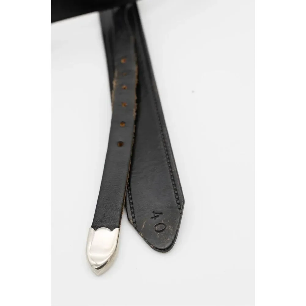 Vintage‎ Black Leather Belt Solid Brass Buckle Men’s Size 40 Distressed